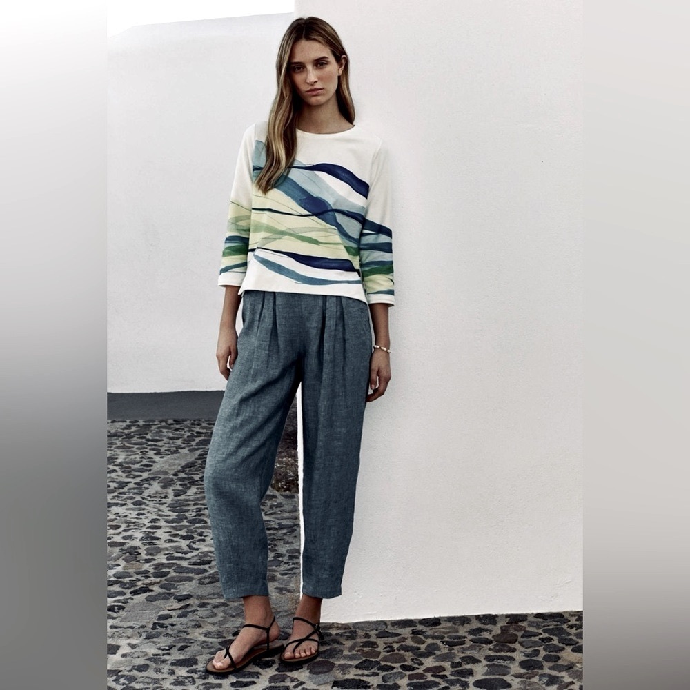 Poetry Trousers Linen Cropped Tapered Women’s 10 Lagenlook Charcoal Beach Costal